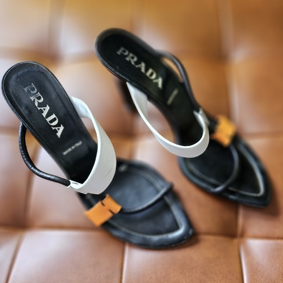 Prada Strappy Italian Leather Heels Color Blocked Vero Cuoio Sz 39.5 or US 9 - Picture 3 of 5